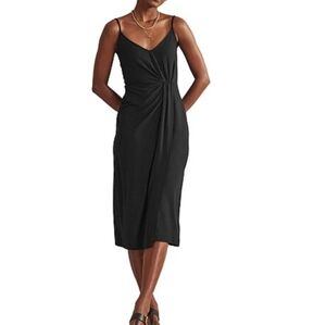 NWT Boden Gathered Black Jersey Midi Dress